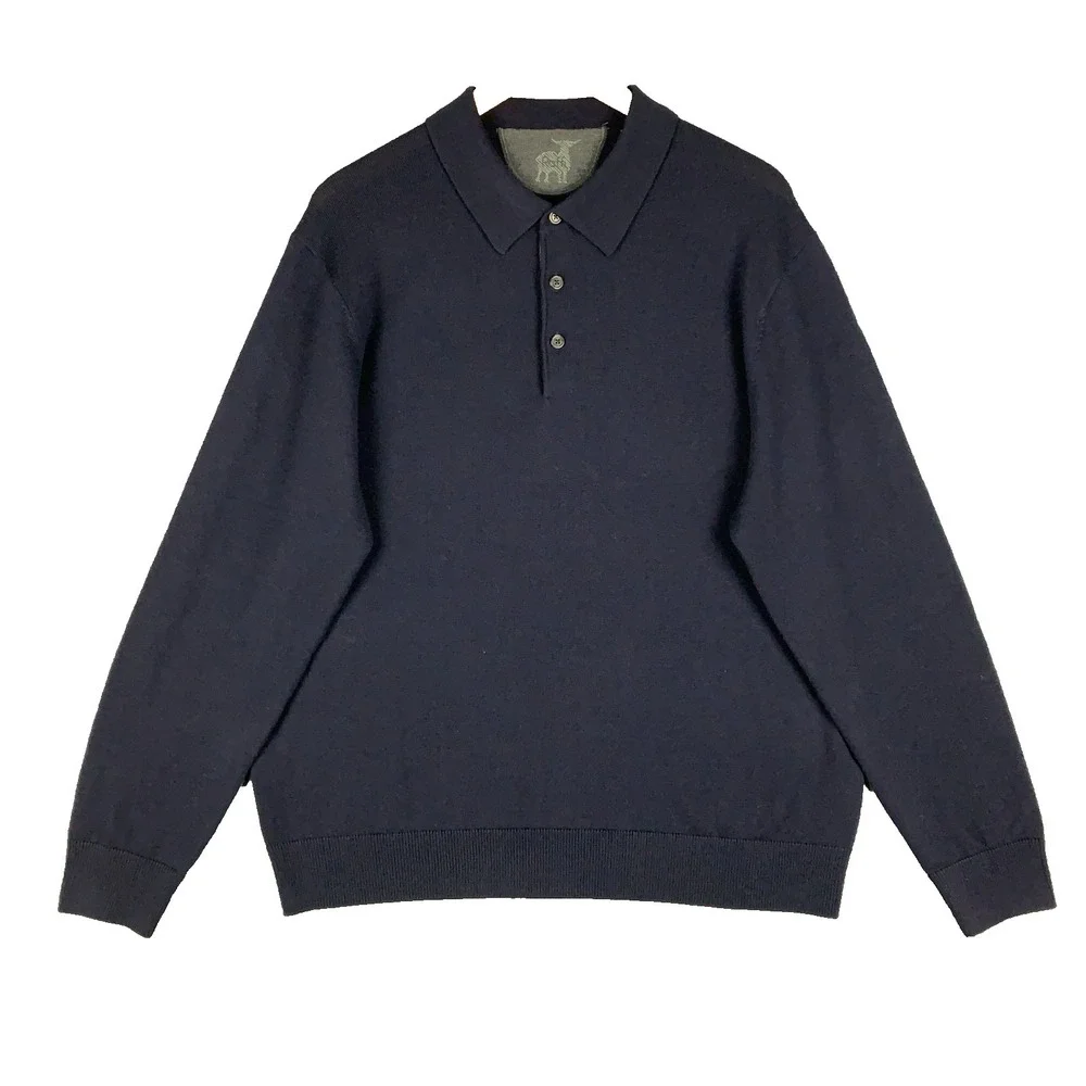 Raffi Merino Logan Polo Sweater Men's XL Navy 100% Extra Fine Wool 3 Button $195